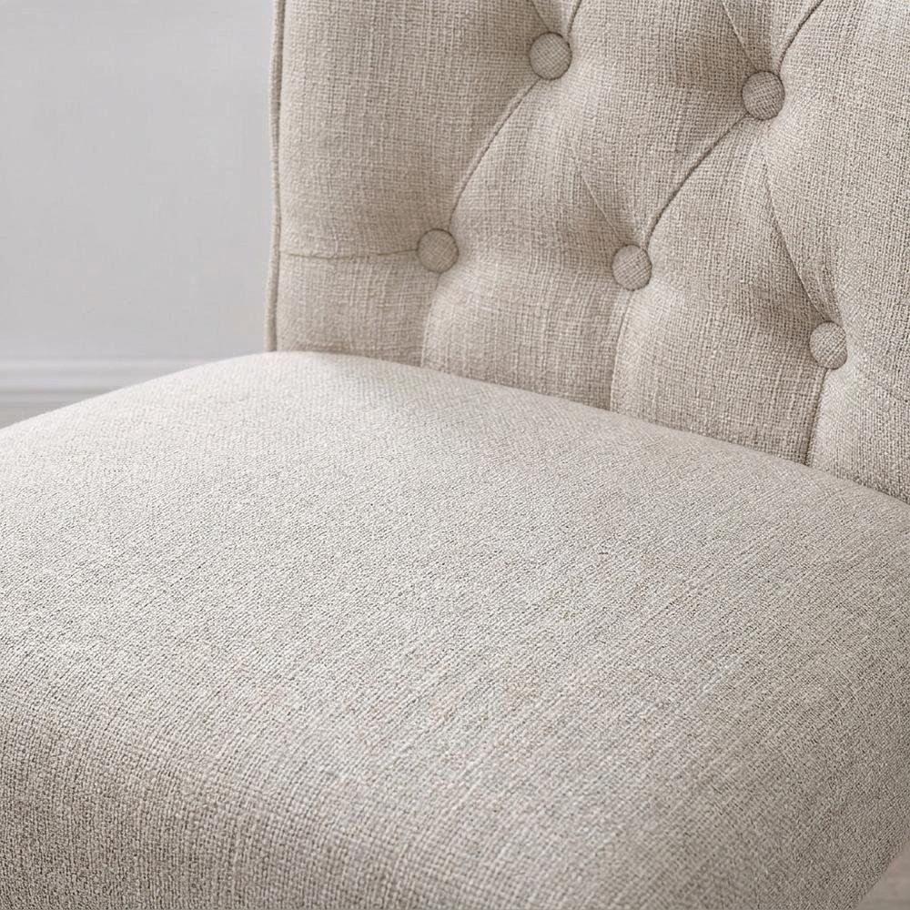 Linen Armless Accent Chair with Hickory Wood Frame, Beige Linen & Gray, Set of 2