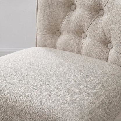 Linen Armless Accent Chair with Hickory Wood Frame, Beige Linen & Gray, Set of 2
