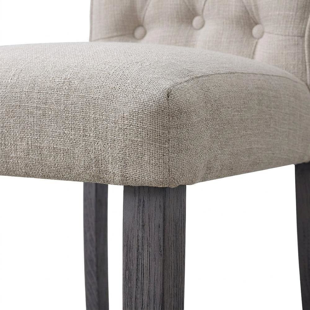 Linen Armless Accent Chair with Hickory Wood Frame, Beige Linen & Gray, Set of 2