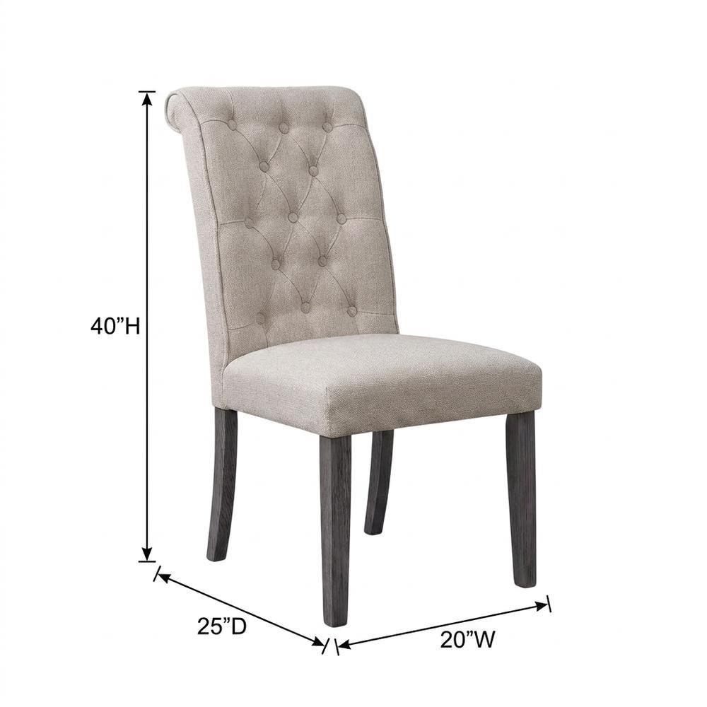 Linen Armless Accent Chair with Hickory Wood Frame, Beige Linen & Gray, Set of 2