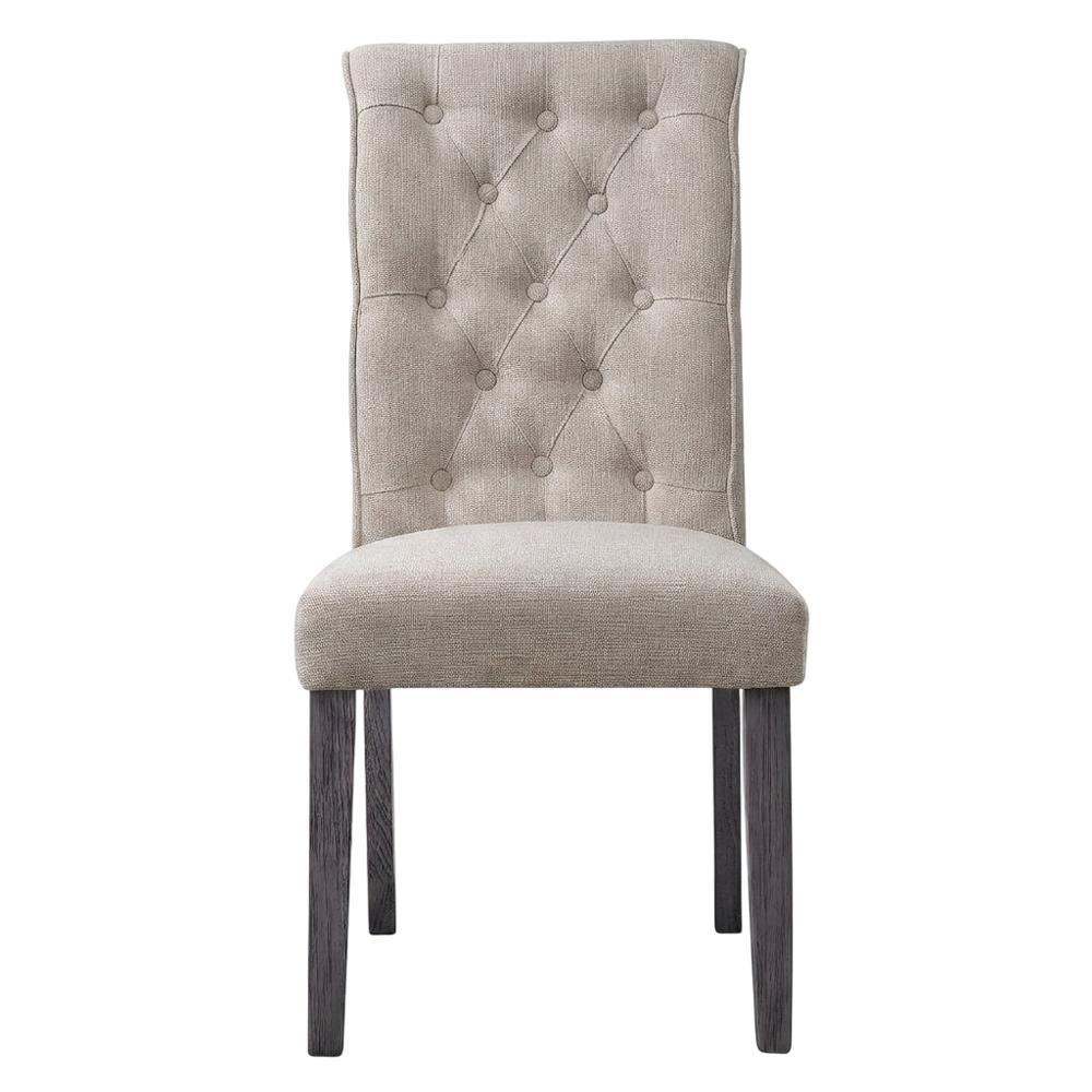 Linen Armless Accent Chair with Hickory Wood Frame, Beige Linen & Gray, Set of 2
