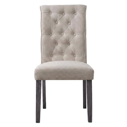 Linen Armless Accent Chair with Hickory Wood Frame, Beige Linen & Gray, Set of 2
