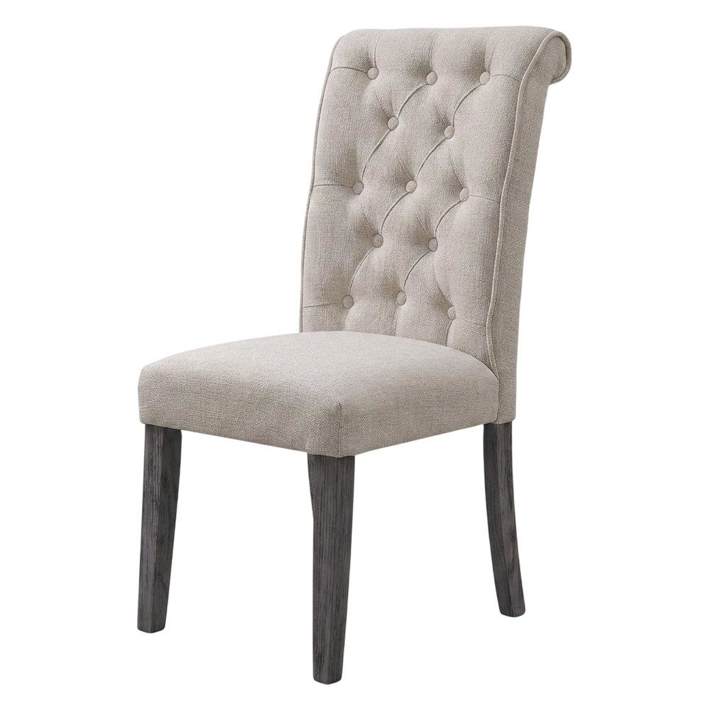 Linen Armless Accent Chair with Hickory Wood Frame, Beige Linen & Gray, Set of 2