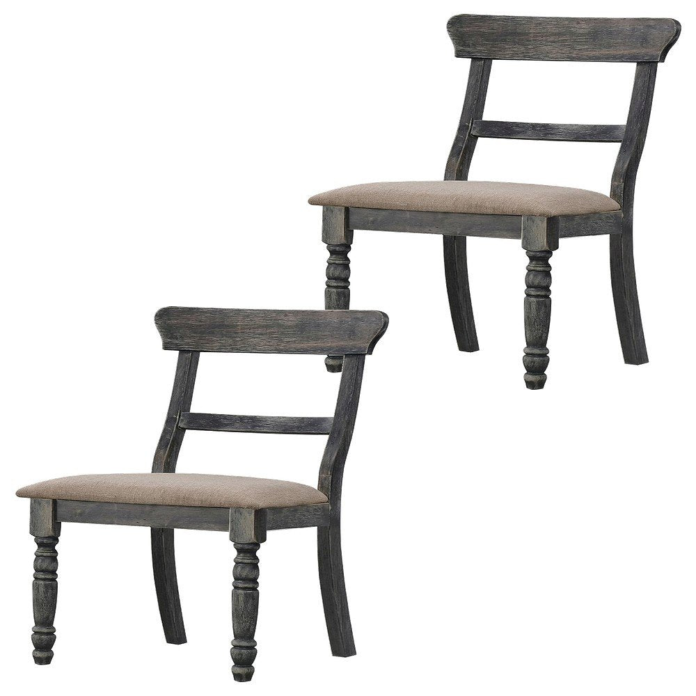 Fabric-Upholstered Wood Dining Chairs, Light Brown Linen & Weathered Gray, Set of 2
