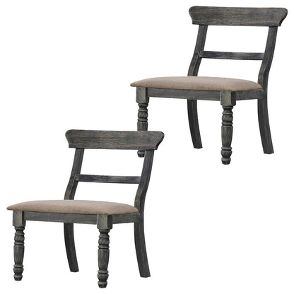 Fabric-Upholstered Wood Dining Chairs, Light Brown Linen & Weathered Gray, Set of 2