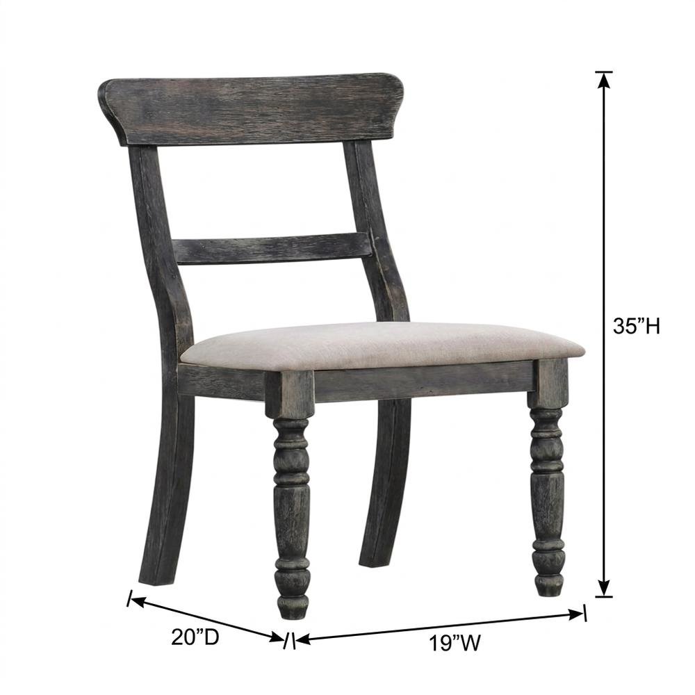 Fabric-Upholstered Wood Dining Chairs, Light Brown Linen & Weathered Gray, Set of 2