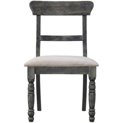 Fabric-Upholstered Wood Dining Chairs, Light Brown Linen & Weathered Gray, Set of 2