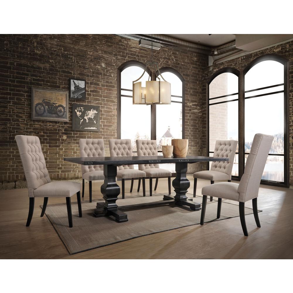 Morland Side Chair (Set-2), Tan Linen & Vintage Black