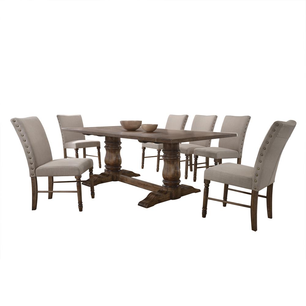 Leventis Side Chair (Set-2), Cream Linen & Weathered Oak