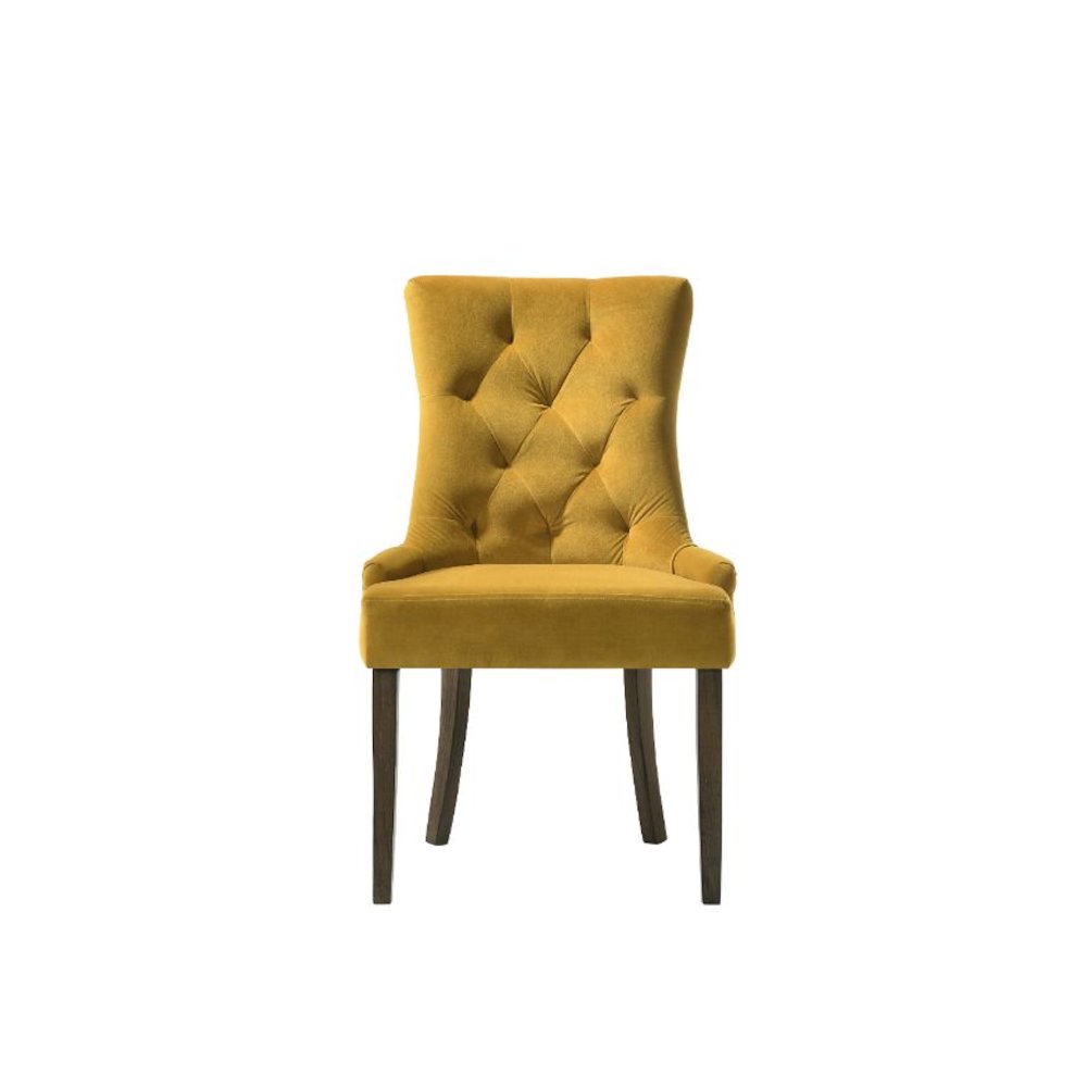Farren Side Chair (Set-2), Yellow Velvet & Espresso