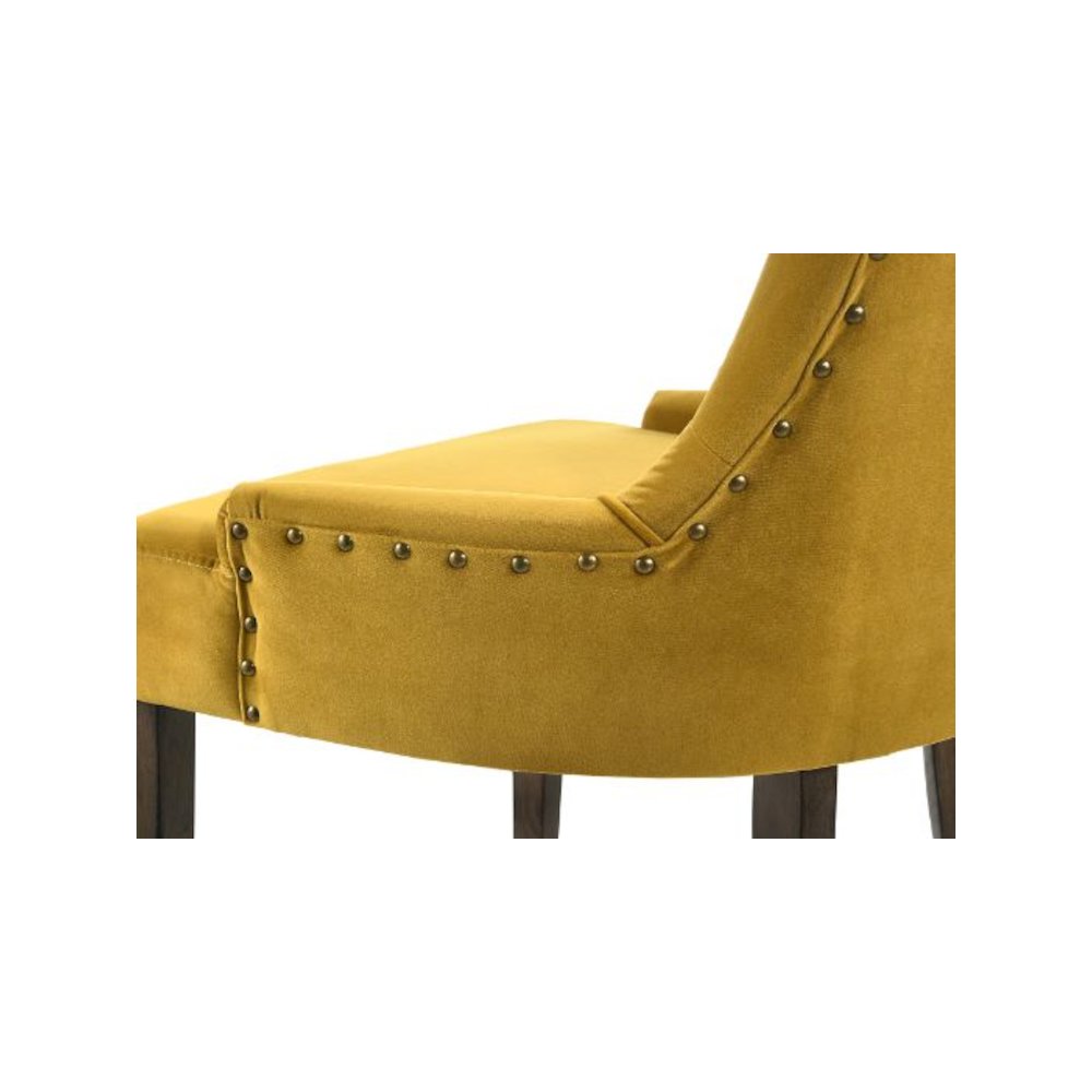 Farren Side Chair (Set-2), Yellow Velvet & Espresso