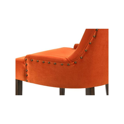 Farren Side Chair (Set-2), Orange Velvet & Weathered Oak