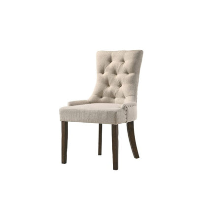 Farren Side Chair (Set-2), Beige Fabric & Weathered Oak