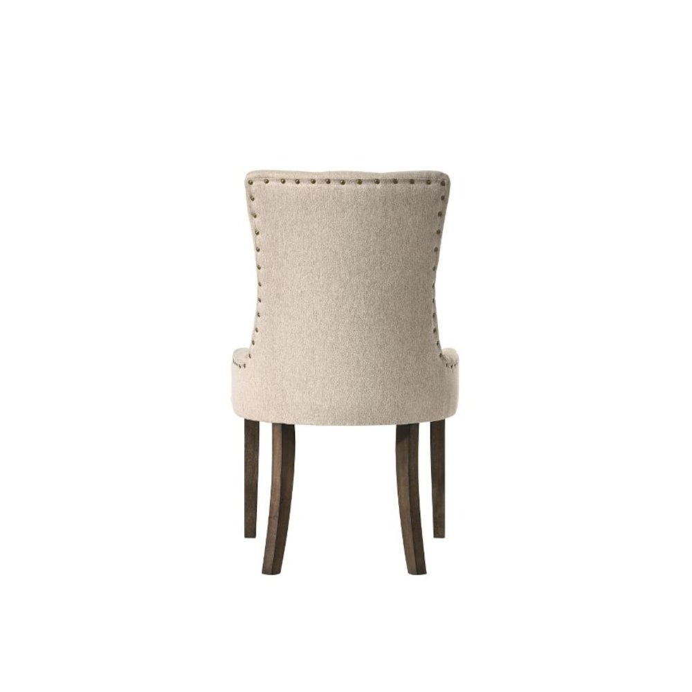 Farren Side Chair (Set-2), Beige Fabric & Weathered Oak