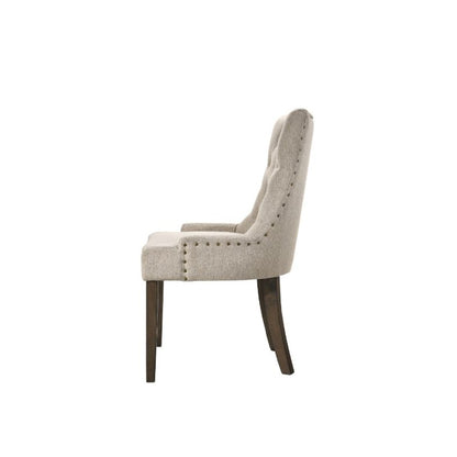 Farren Side Chair (Set-2), Beige Fabric & Weathered Oak