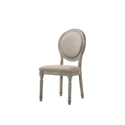 Faustine Side Chair (Set-2), Tan Fabric & Salvaged Light Oak