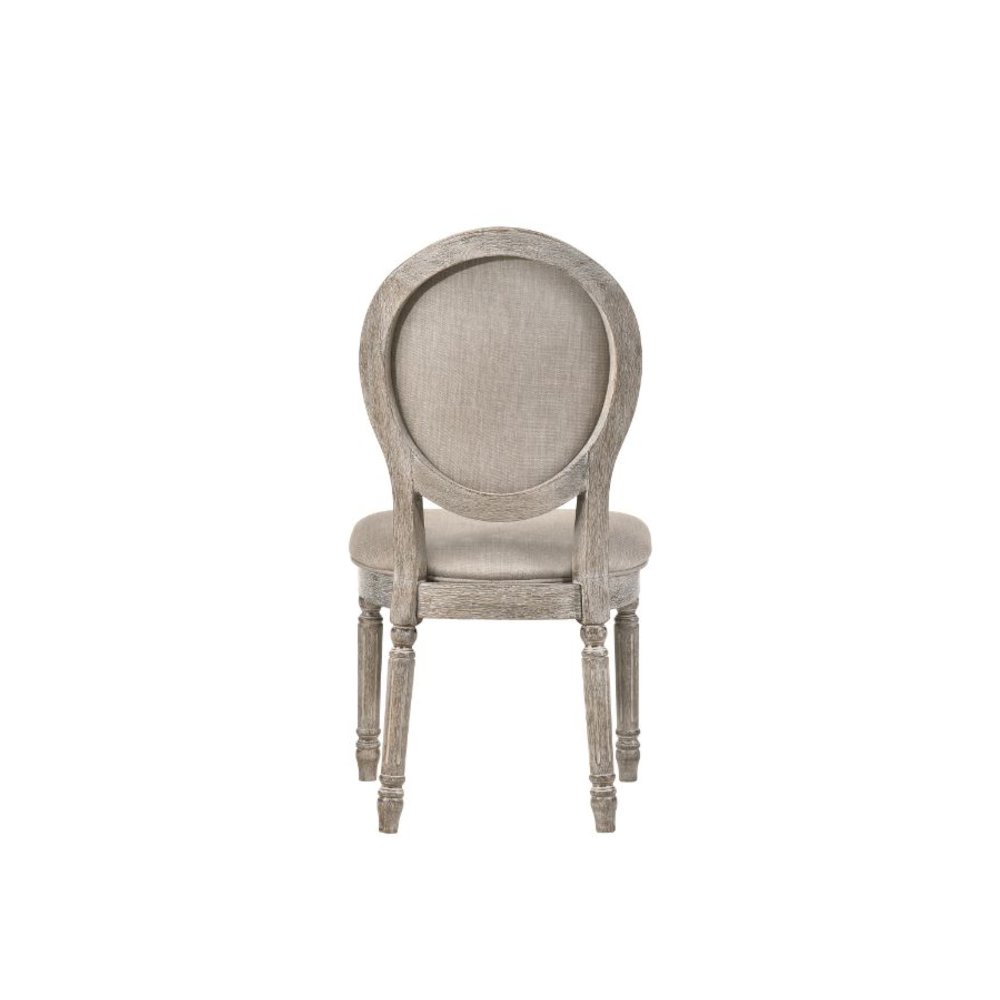 Faustine Side Chair (Set-2), Tan Fabric & Salvaged Light Oak