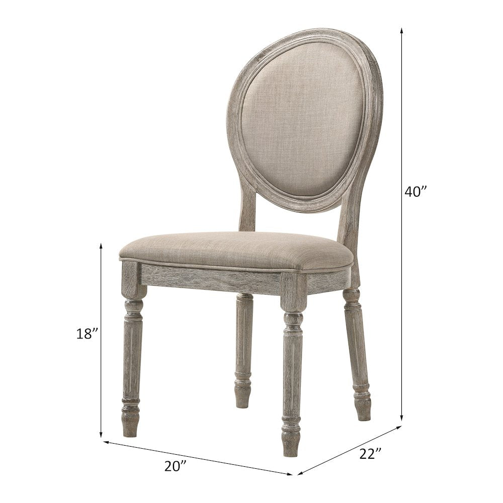 Faustine Side Chair (Set-2), Tan Fabric & Salvaged Light Oak
