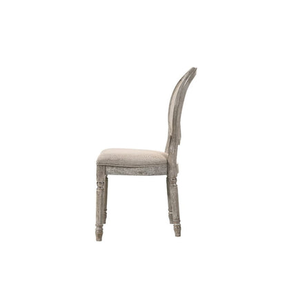 Faustine Side Chair (Set-2), Tan Fabric & Salvaged Light Oak