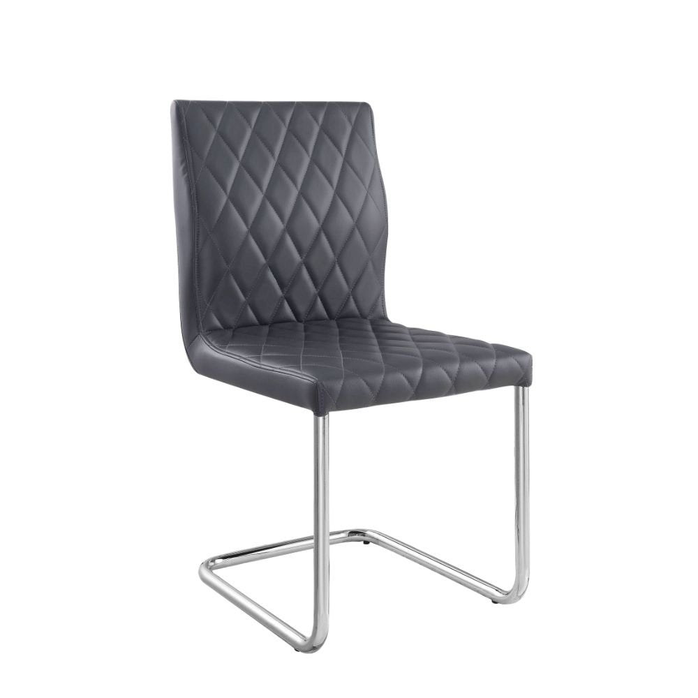 Ansonia Side Chair (Set-2), Gray Leatherette & Chrome