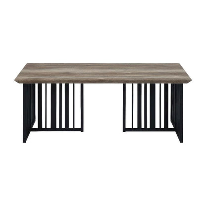 Antique Oak and Black Coffee Table with Industrial Style Metal Frame and MDF Top