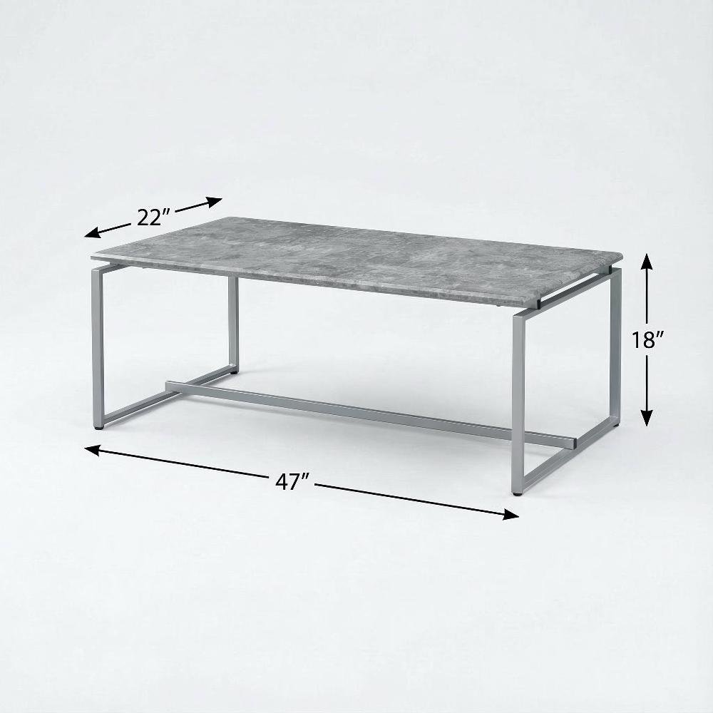 Faux Concrete Top and Silver 3-Piece Industrial Coffee and End Table Set