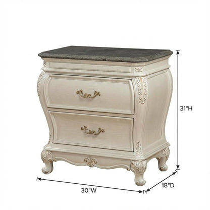 Pearl White Nightstand with Granite Top and Modern Design