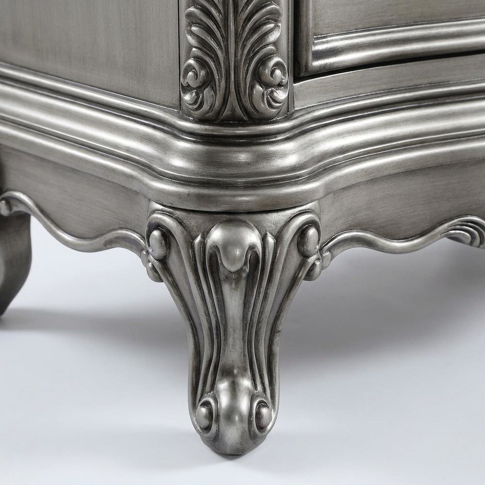 Gray Nightstand with Antique Finish, Transitional Style, Rectangular