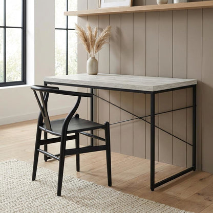 Industrial Style Office Desk With Antique White And Black Finish