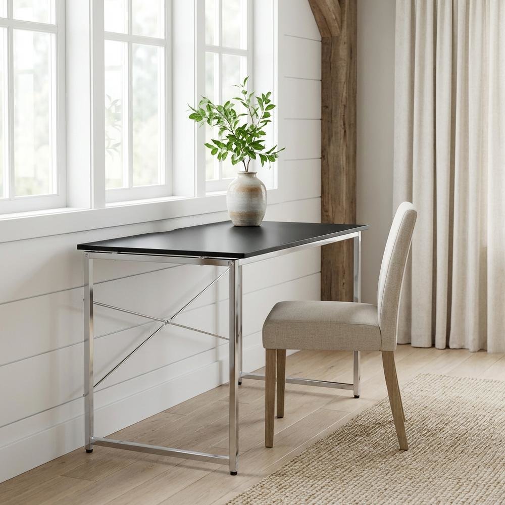 Black And Chrome Office Writing Desk With Spacious Work Surface