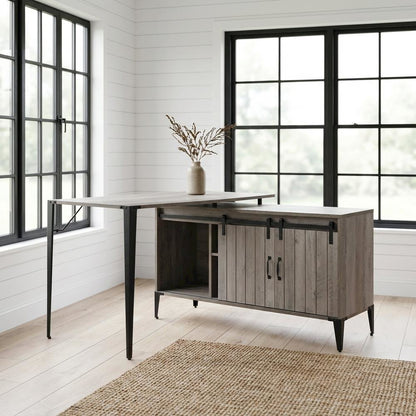Industrial Gray Oak And Black Finish Writing Desk With Modern Design