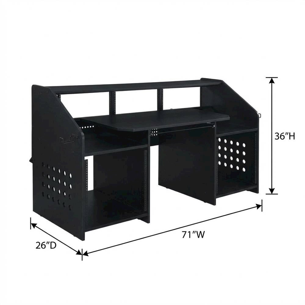 Black Finish Music Desk With Industrial Style And Rectangular Surface
