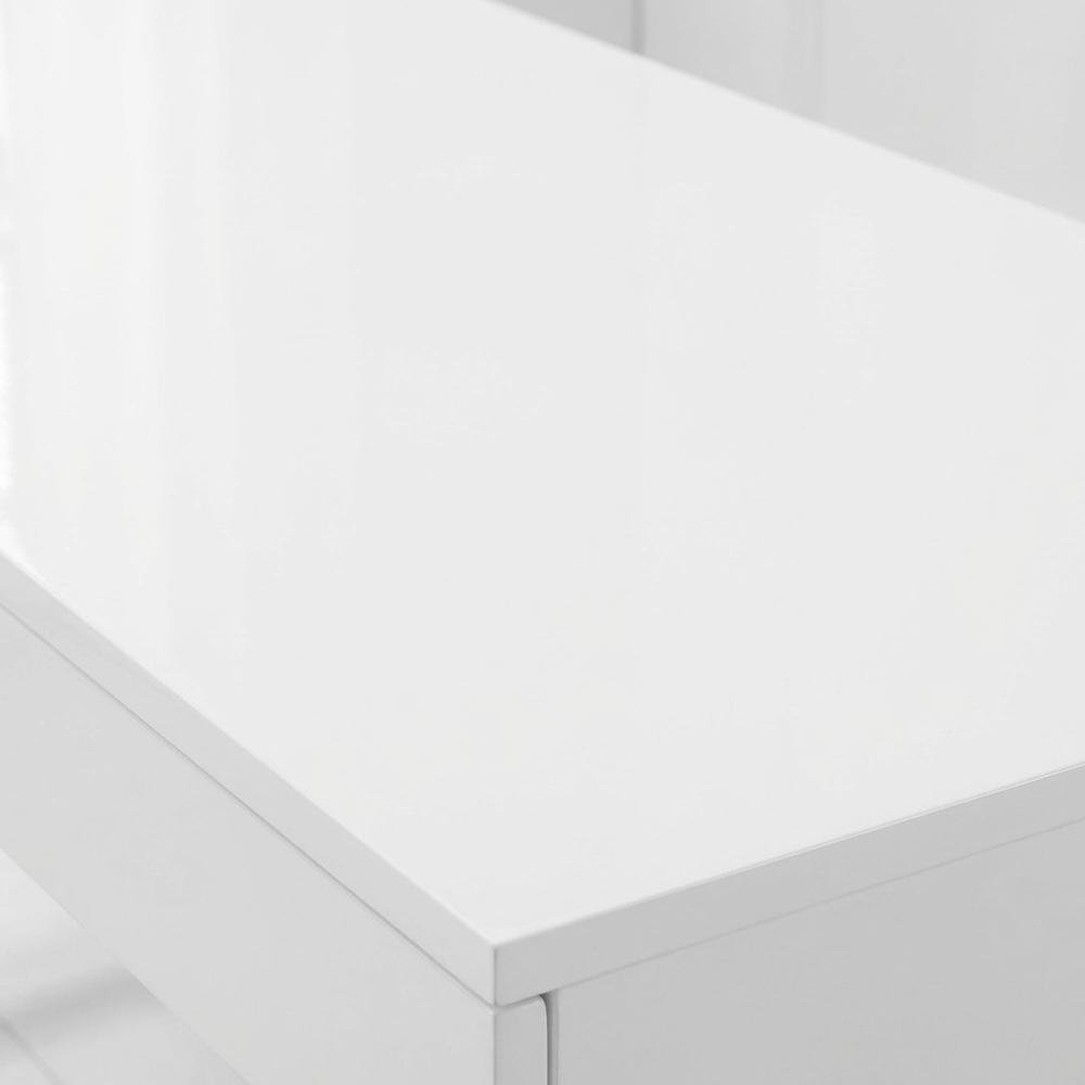 White High Gloss And Gold Office Desk With Metal Frame And Spacious Surface