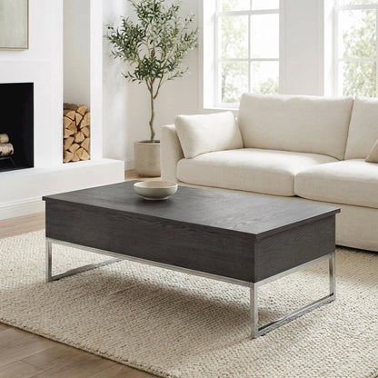 Gray Oak Coffee Table with Lift Top, Metal and Wood Veneer, Modern Design
