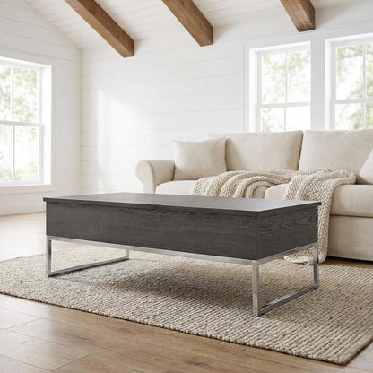 Gray Oak Coffee Table with Lift Top, Metal and Wood Veneer, Modern Design