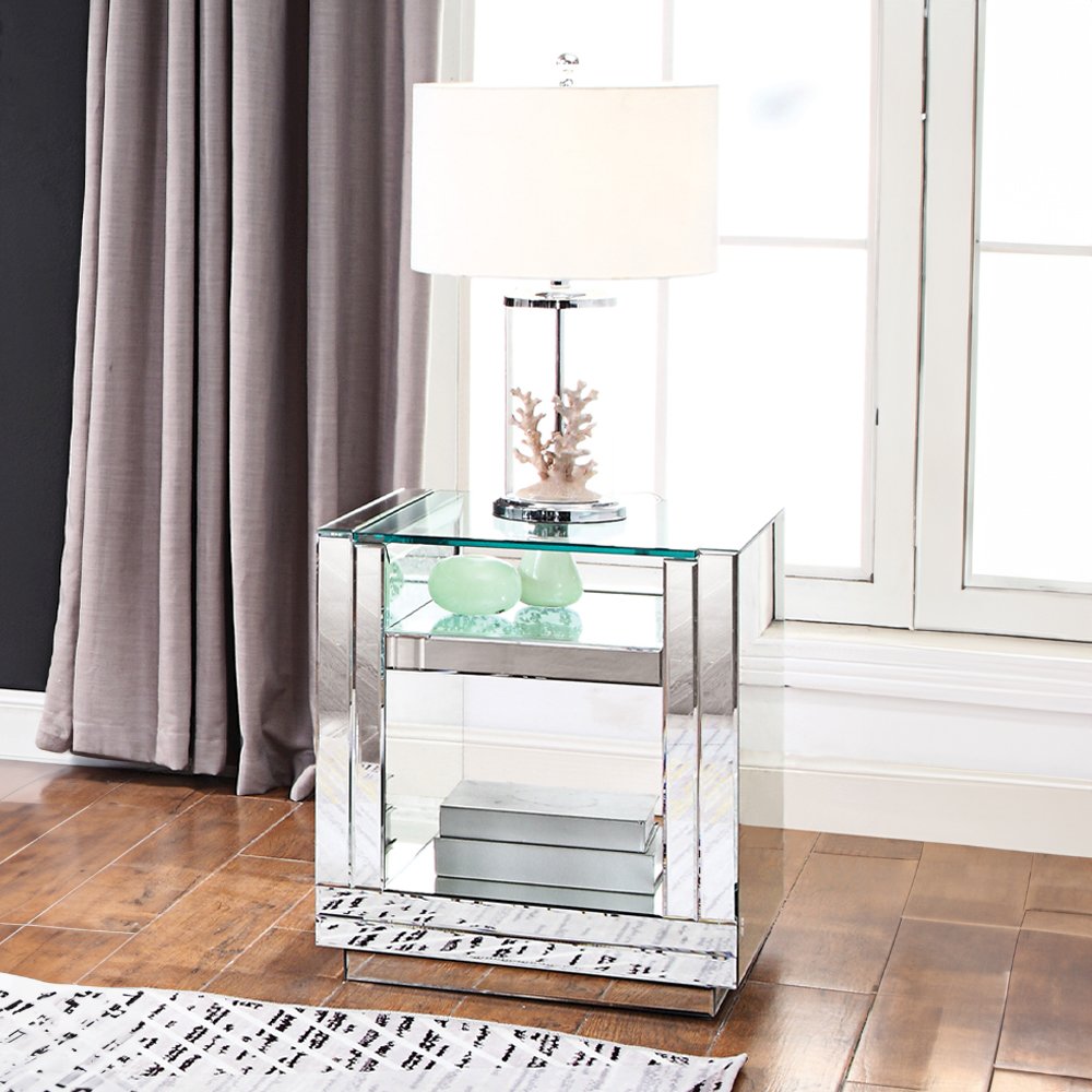 Nysa End Table, Mirrored & Faux Crystals
