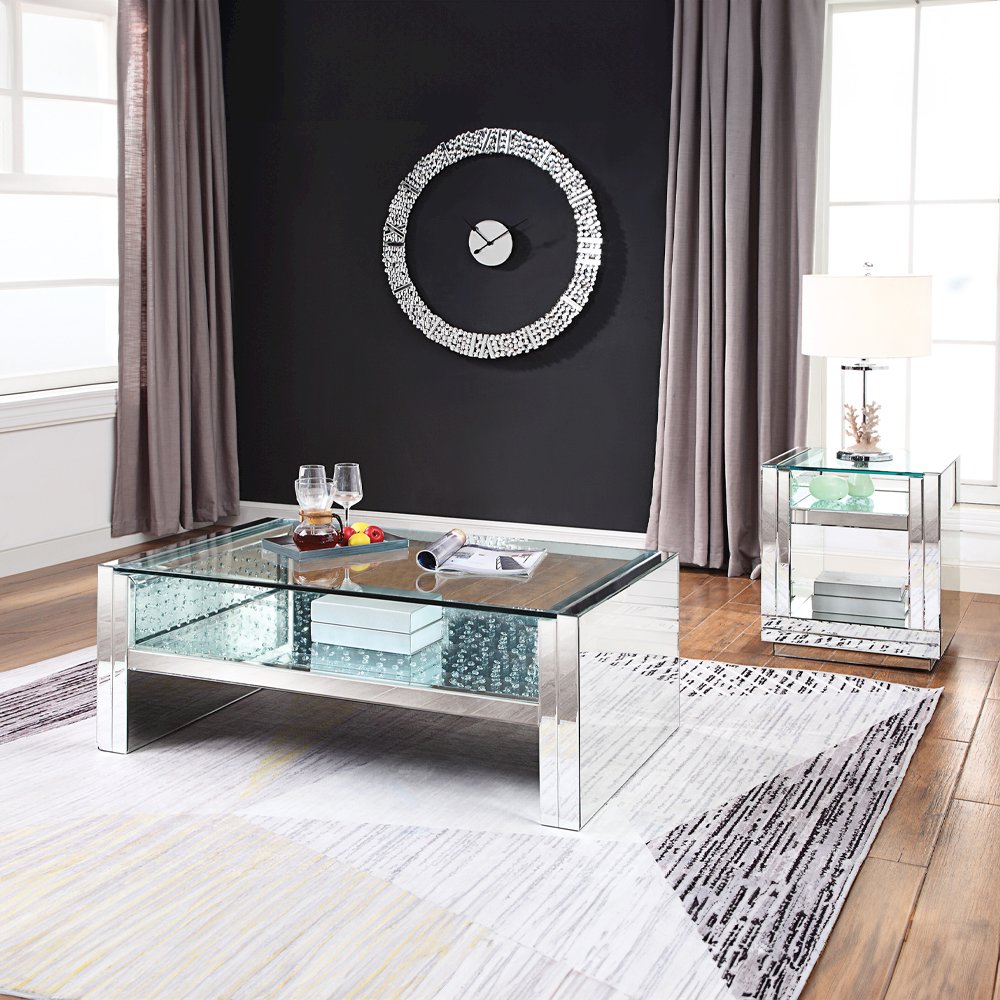 Nysa End Table, Mirrored & Faux Crystals