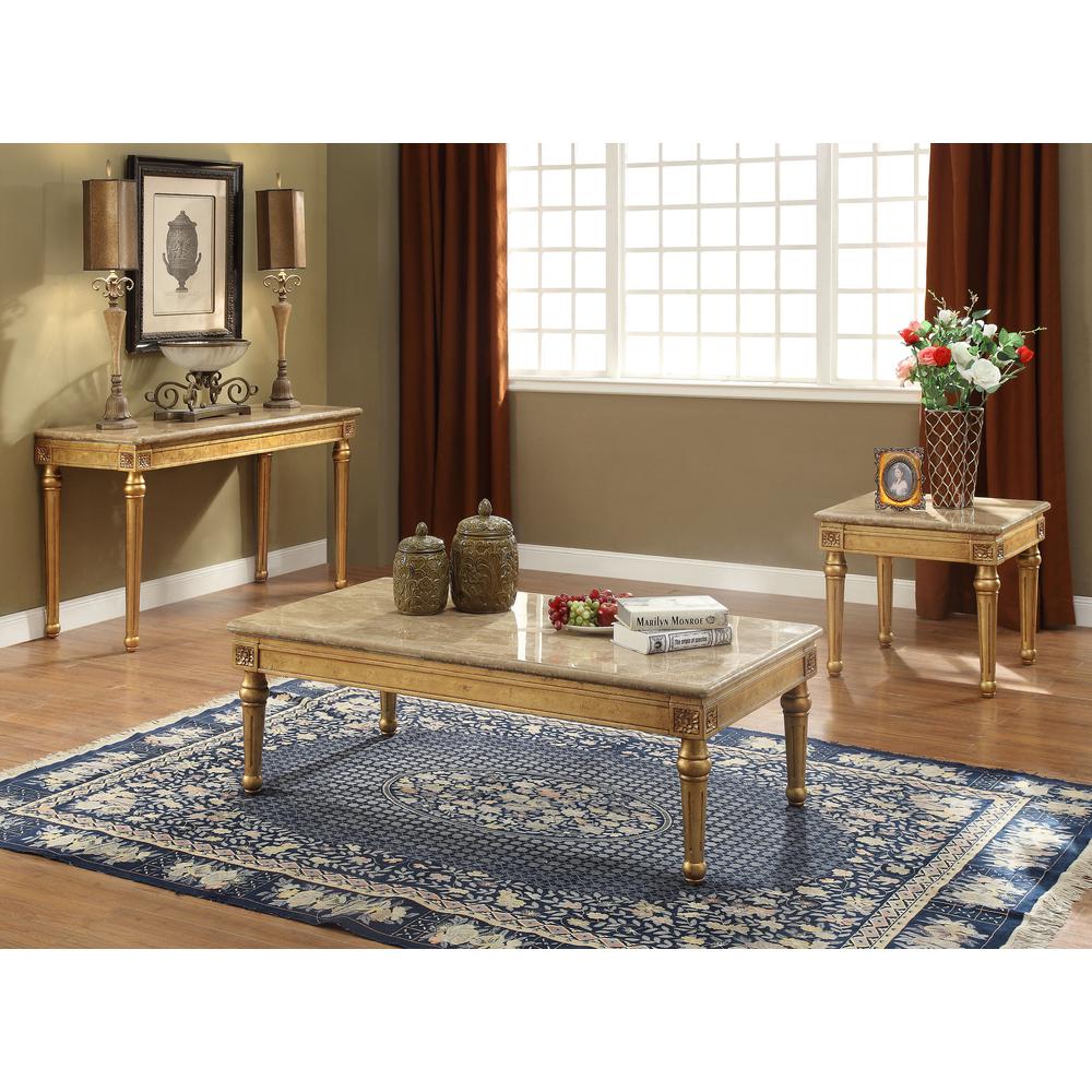 Daesha Coffee Table, Natural Marble Top & Antique Gold