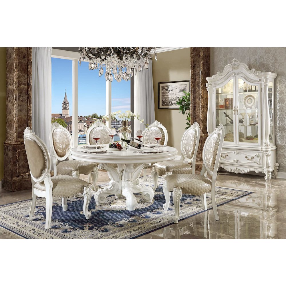 Versailles Round Dining Table, Leatherette & Bone White