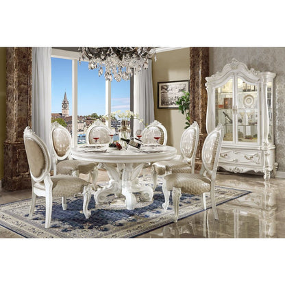 Versailles Round Dining Table, Leatherette & Bone White