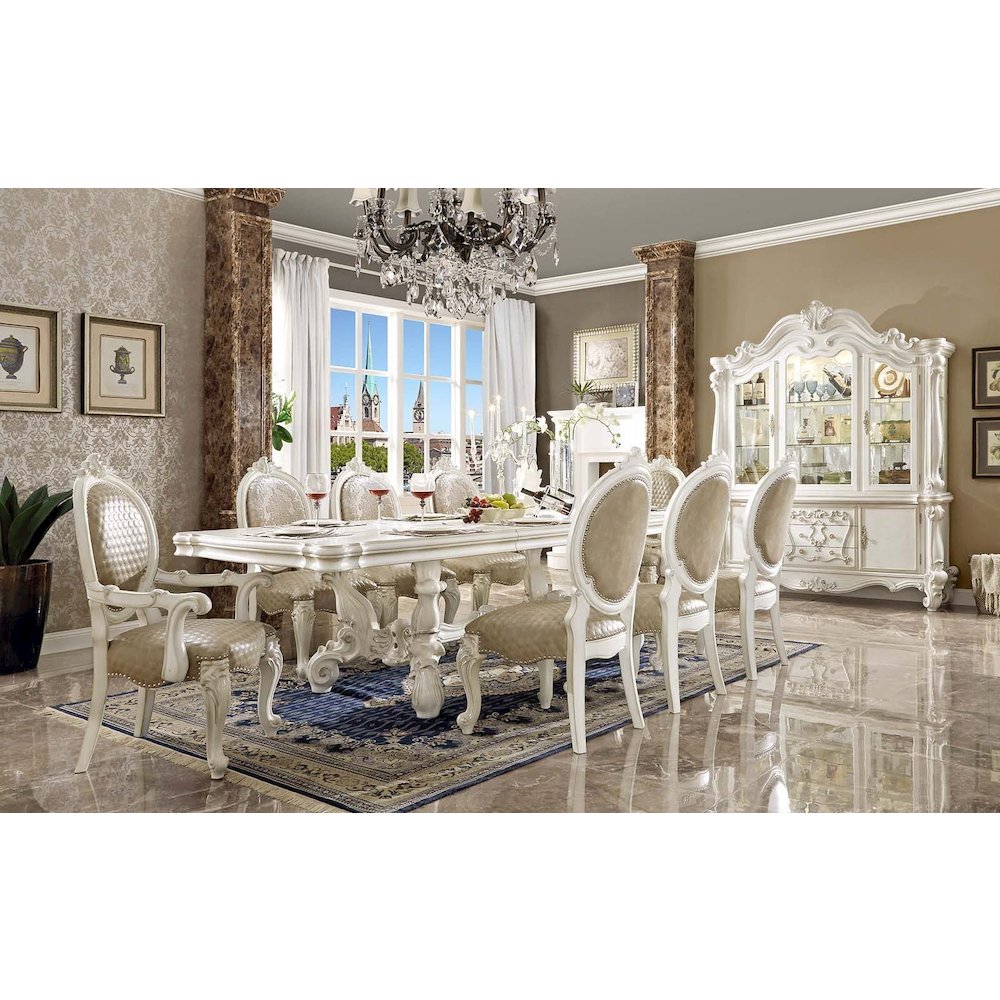 Versailles Arm Chair (Set-2), Leatherette & Bone White