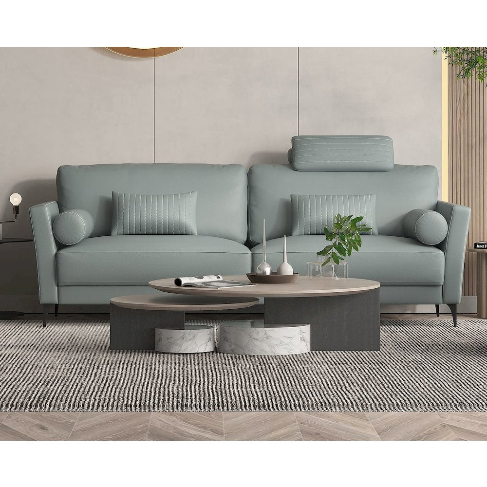 Tussio Sofa w/5 Pillows, Watery Top Grain Leather