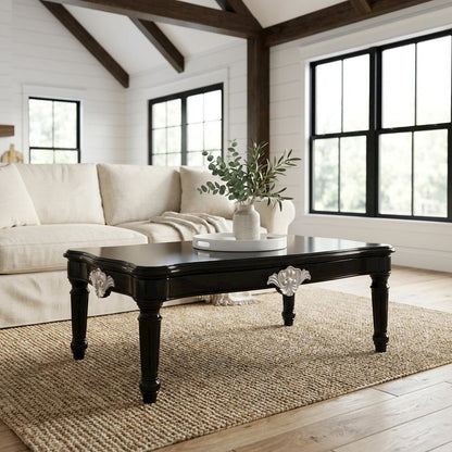 Black Coffee Table with Sturdy Frame and Spacious Surface