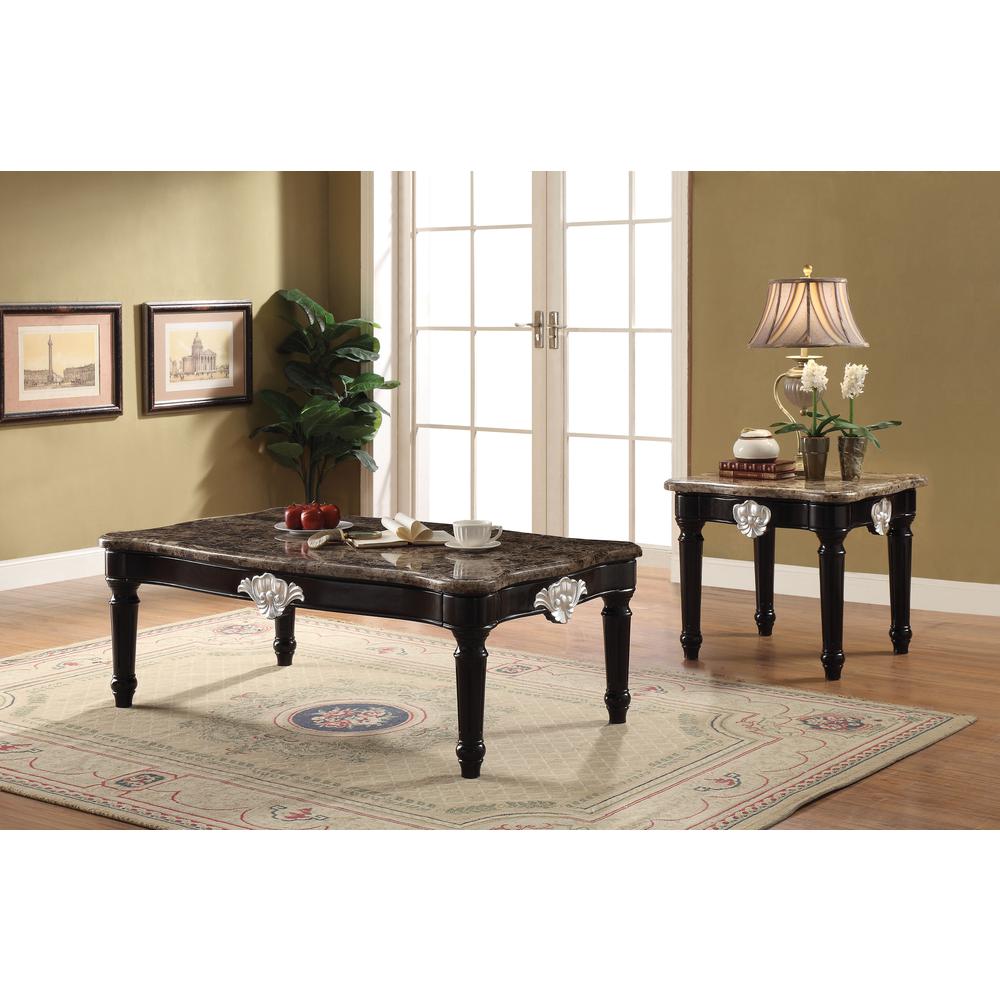 Ernestine Coffee Table, Natural Marble Top & Black
