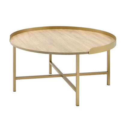 Mithea Coffee Table, Oak Table Top & Gold