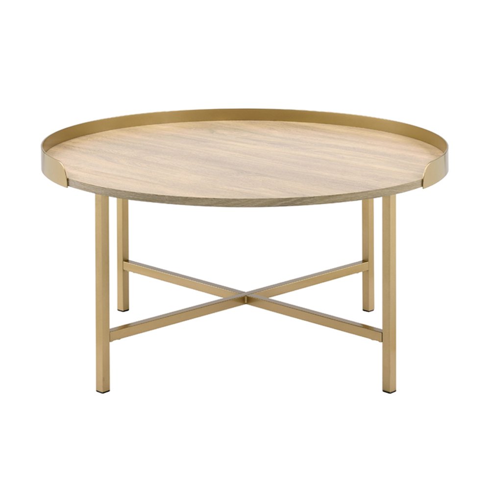 Mithea Coffee Table, Oak Table Top & Gold