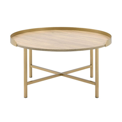 Mithea Coffee Table, Oak Table Top & Gold