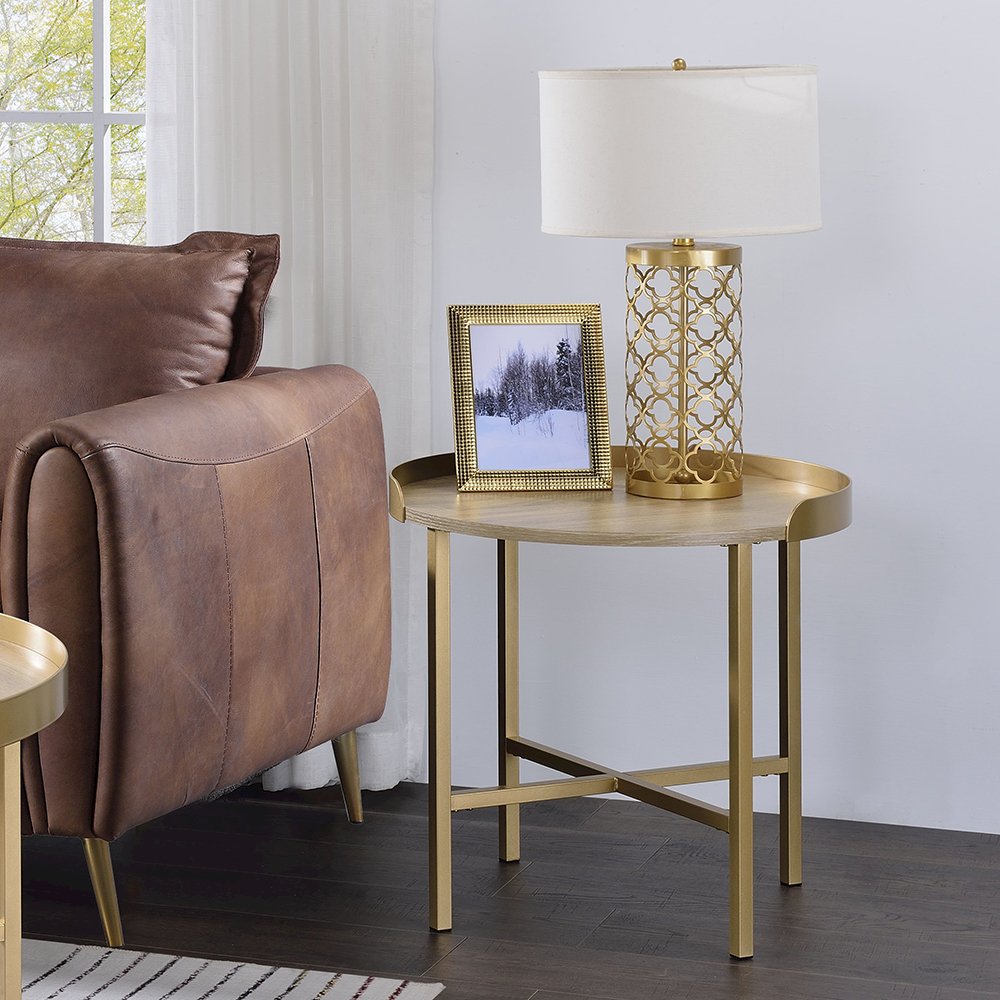 Mithea End Table, Oak Table Top & Gold