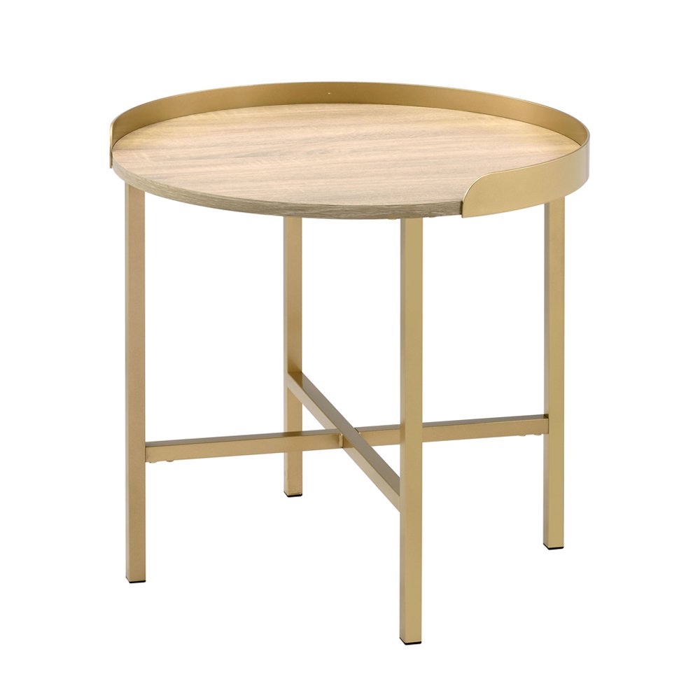 Mithea End Table, Oak Table Top & Gold