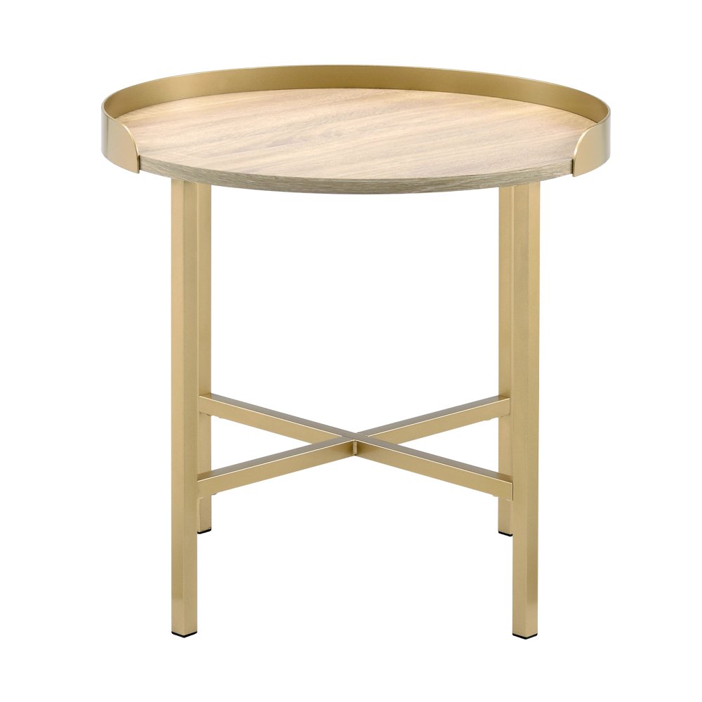 Mithea End Table, Oak Table Top & Gold